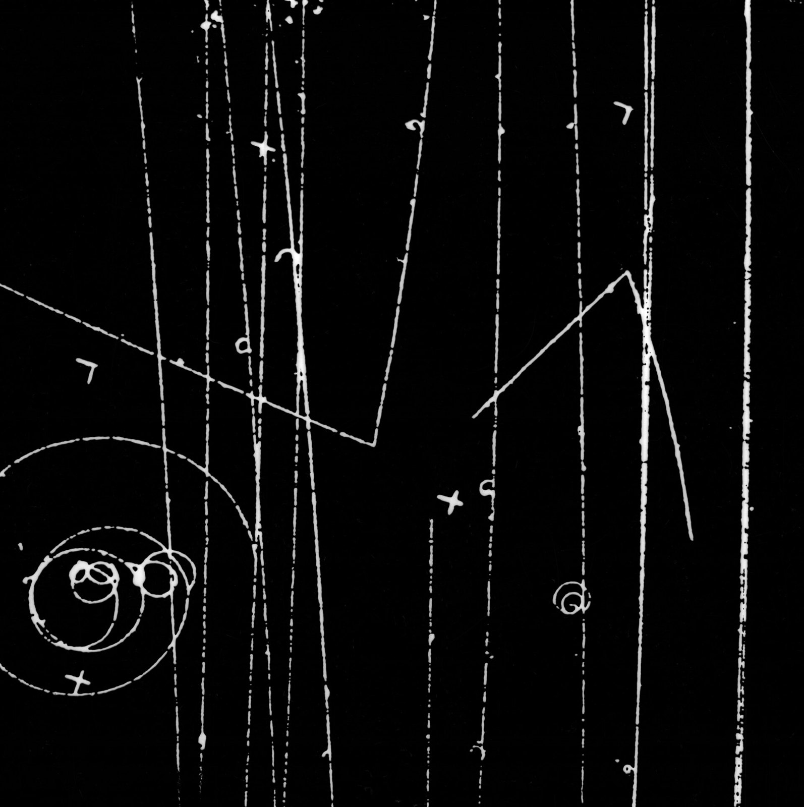 Bubble chamber event, formula demonstration. Photograph taken August 26, 1957. Bubble Chamber-315A - DPLA - aace197da4debc8b3ed9548c646e156c