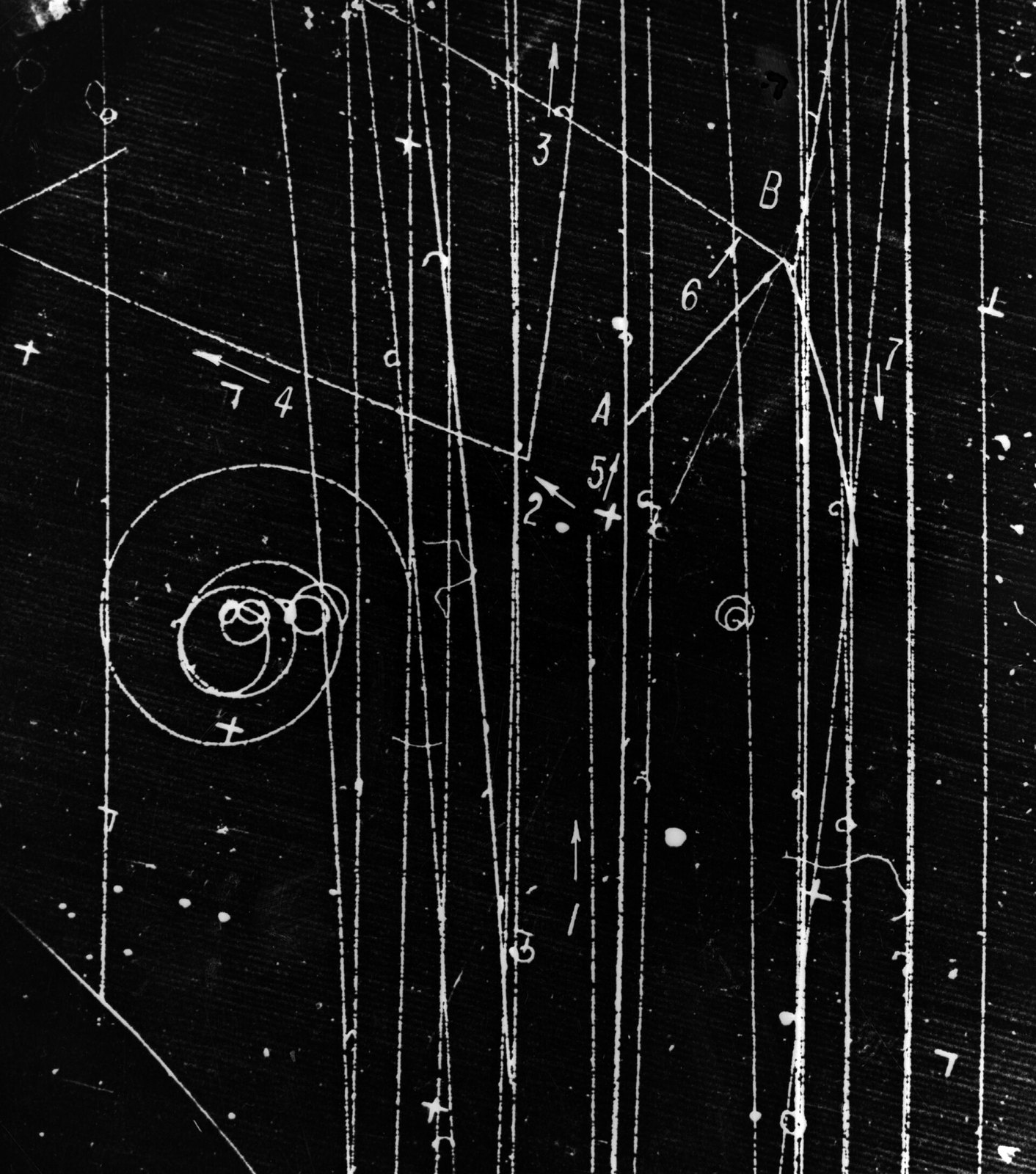 Bubble chamber event. Photograph taken December 16, 1958. Bubble Chamber-315B - DPLA - 57790979981199894c1e2fa1b4bce5e8